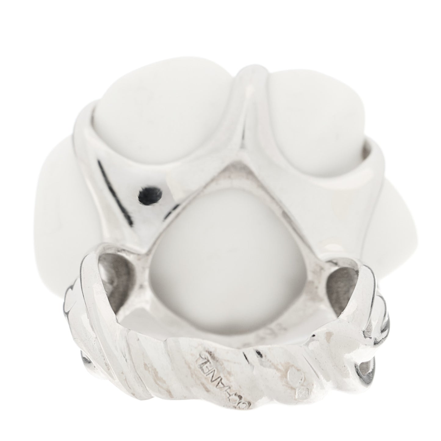 18K White Gold White Ceramic Camelia Ring 54 7