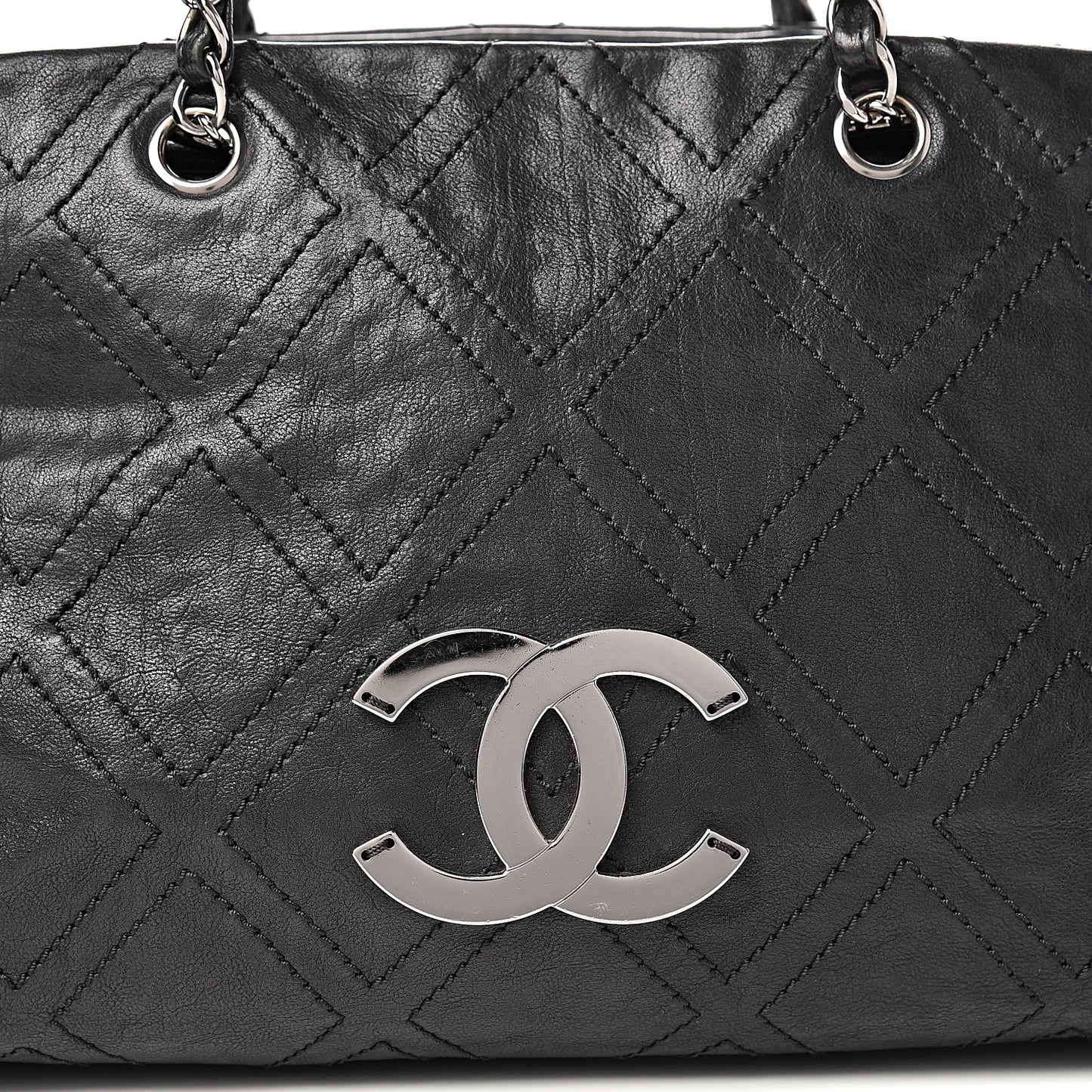 Calfskin Large Diamond Stitch Tote Black