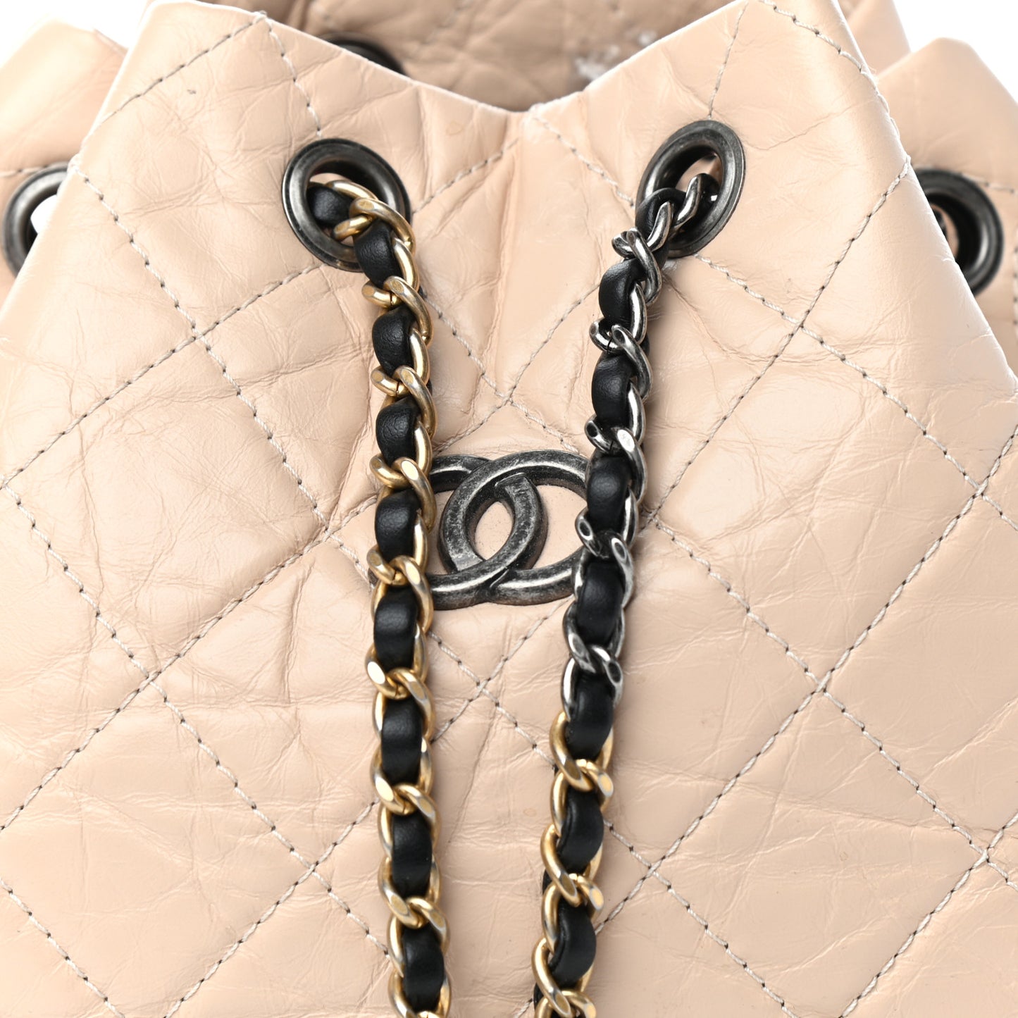 Aged Calfskin Quilted Small Gabrielle Backpack Beige Black