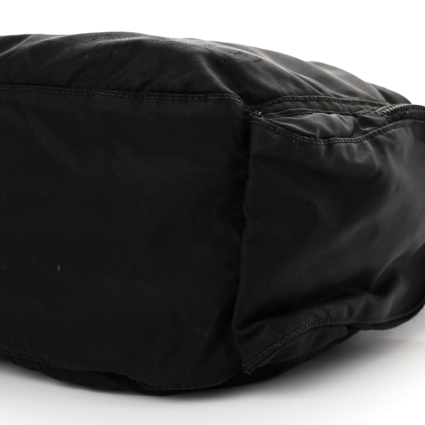 Re-Nylon Vela Saffiano Pocket Double Zip Shoulder Bag Black