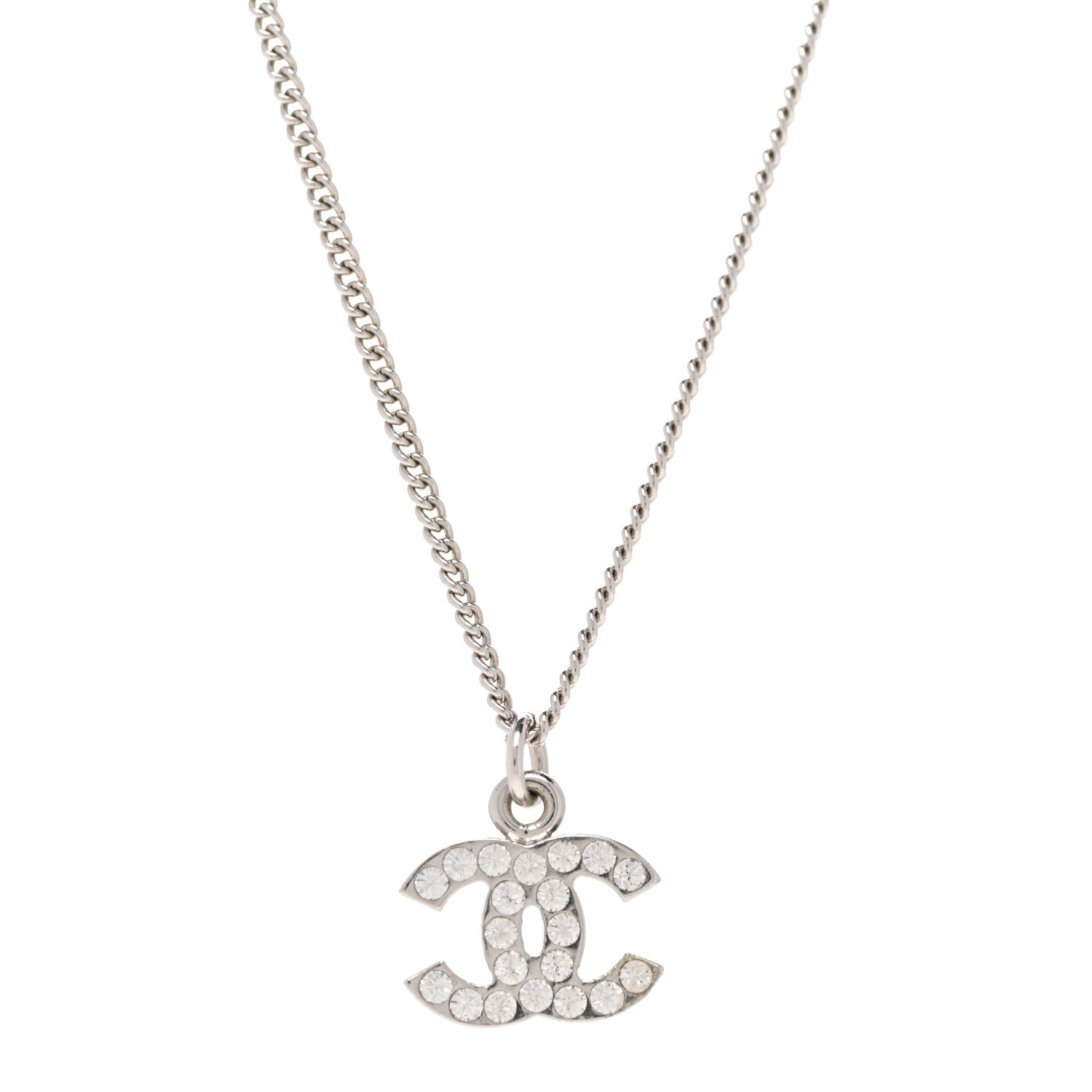 Chanel Crystal Timeless CC Necklace Silver 1 of 6