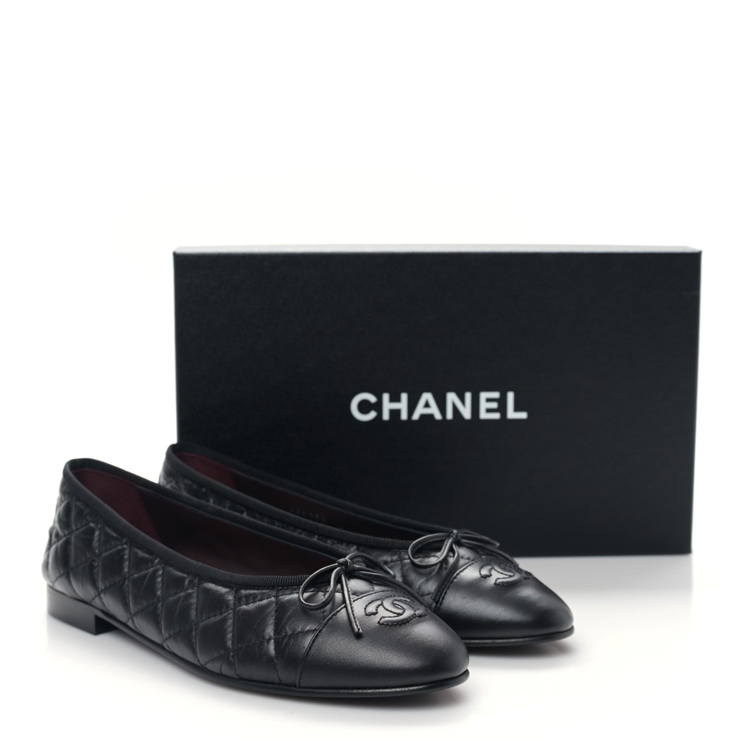 Chanel Aged Calfskin Quilted CC Cap Toe Ballerina Flats 38.5 Black 9 of 9
