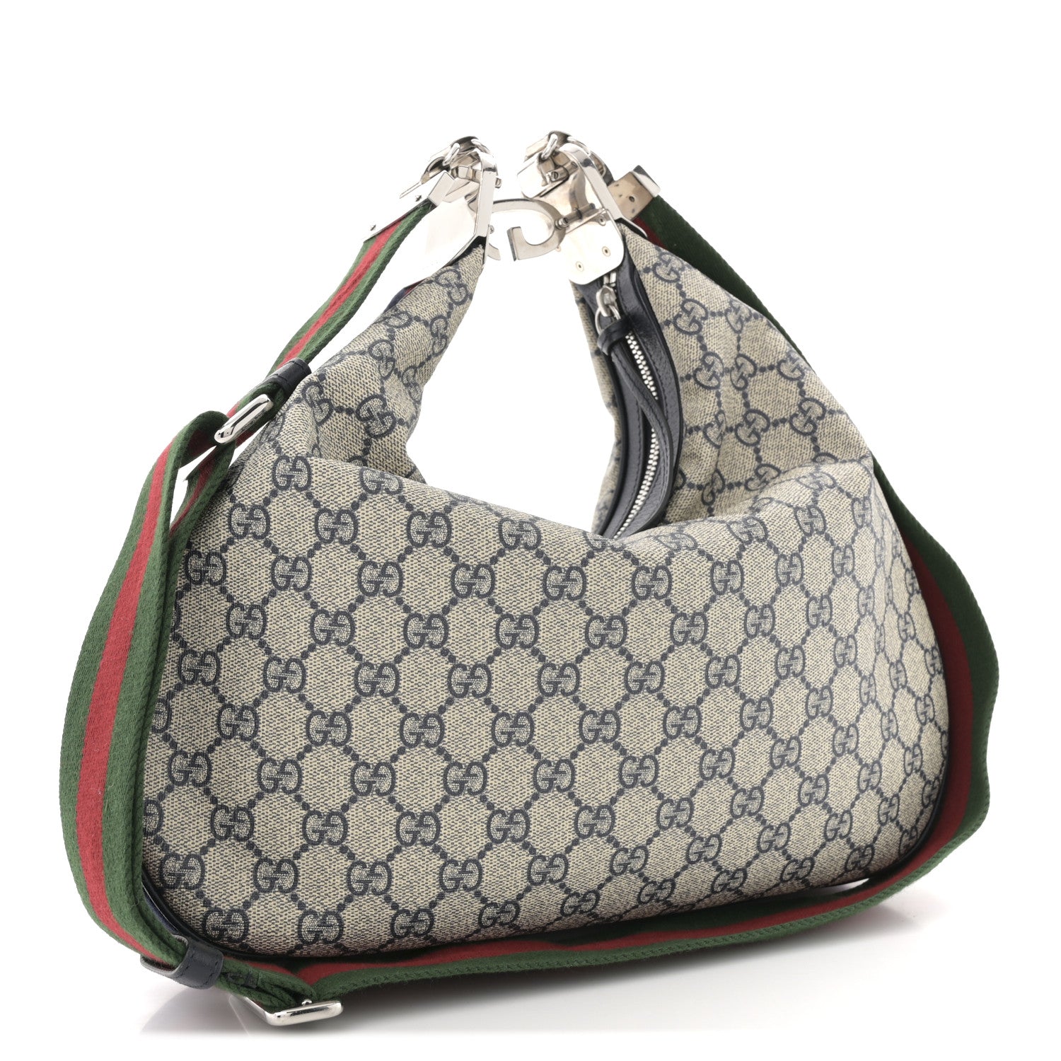 Gucci GG Supreme Monogram Textured Calfskin Web Large Attache Shoulder Bag Beige Blue 3 of 10