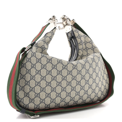 Gucci GG Supreme Monogram Textured Calfskin Web Large Attache Shoulder Bag Beige Blue 3 of 10