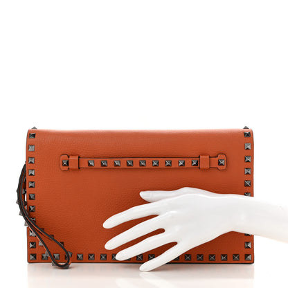 Valentino Garavani Pebbled Calfskin Rockstud Wristlet Clutch Orange 2 of 9