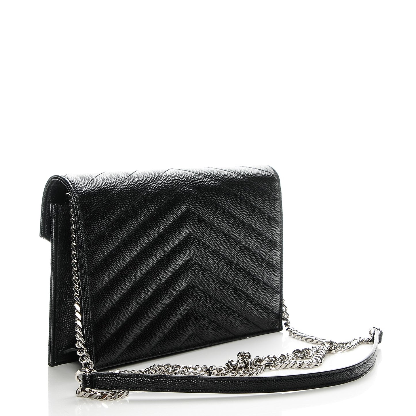 Grain De Poudre Matelasse Chevron Monogram Envelope Chain Wallet Black