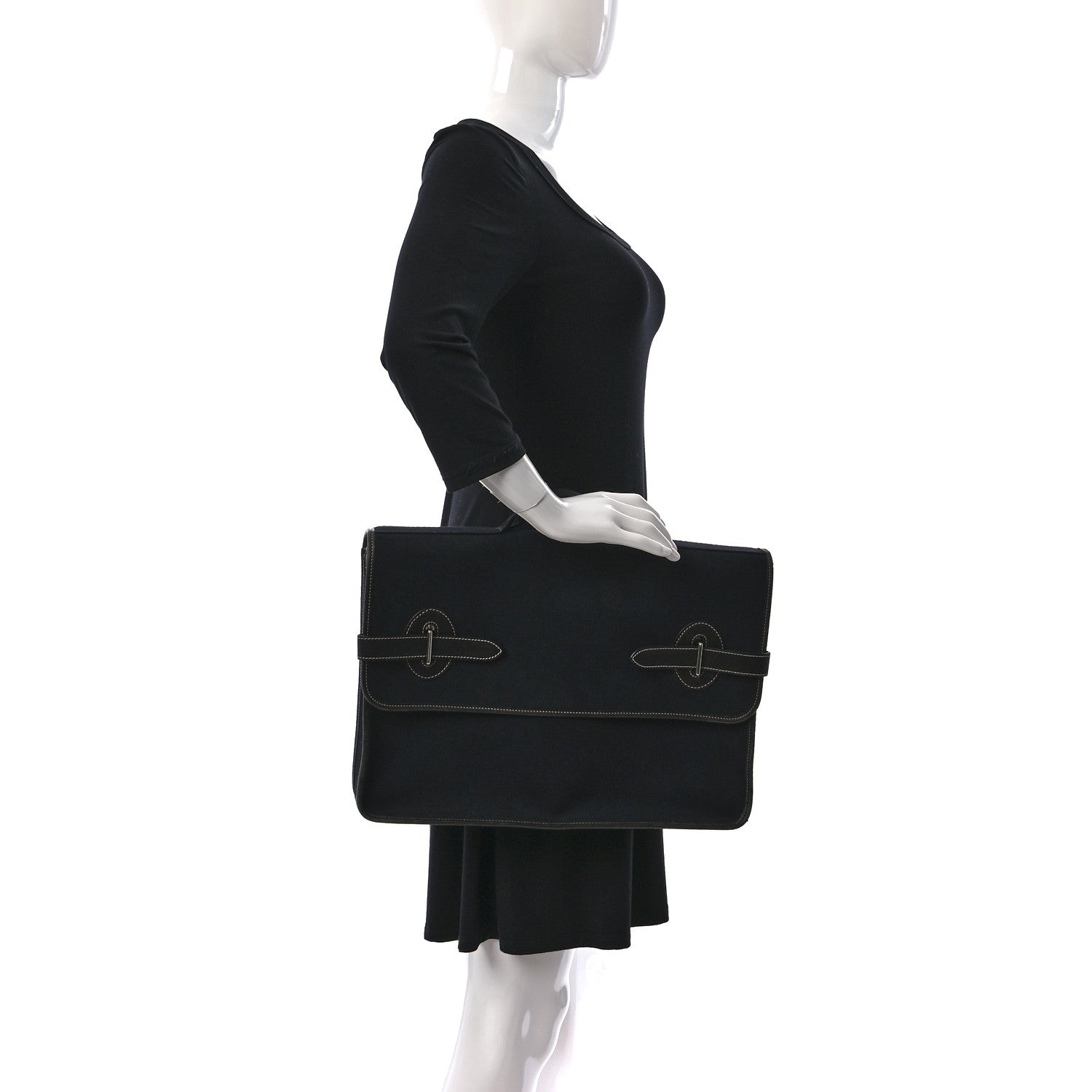 Hermes Toile Officier Buenaventura Briefcase Black 2 of 23