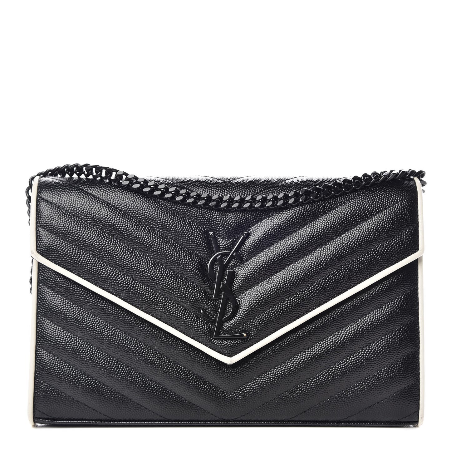 Grain De Poudre Matelasse Chevron Monogram Chain Wallet Black White