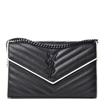 Saint Laurent Grain De Poudre Matelasse Chevron Monogram Chain Wallet Black White 1 of 14