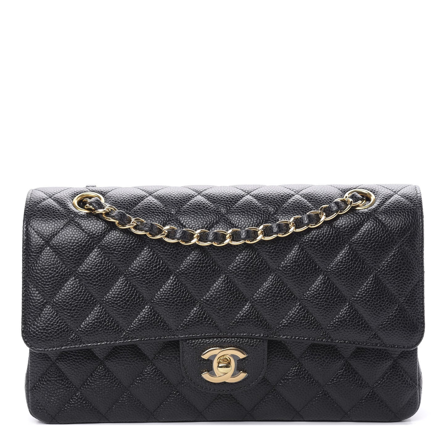 Caviar Quilted Medium Double Flap Black
