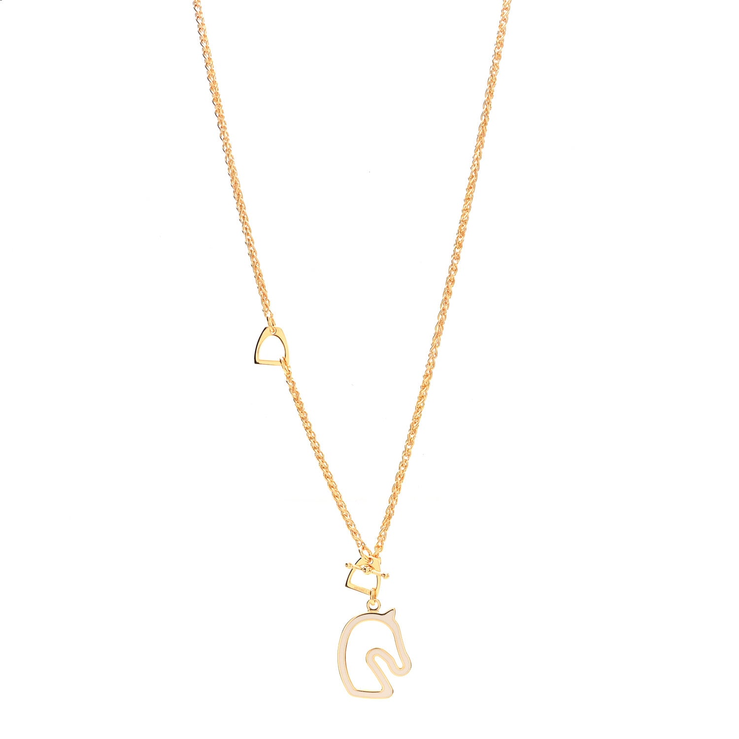 Hermes Lacquered Metal Small Tonnerre Necklace Marron Glace Gold 1 of 6