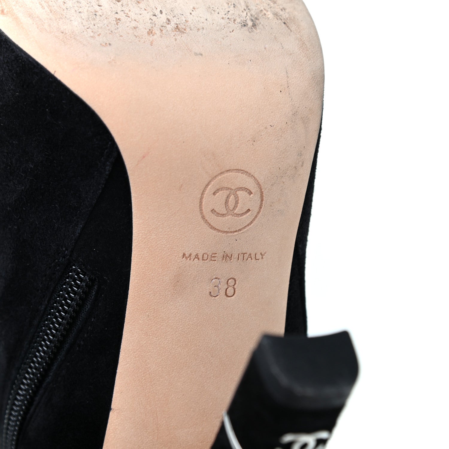 Chanel Suede Calfskin CC Cap Toe Knee High Boots 38 Black 6 of 10