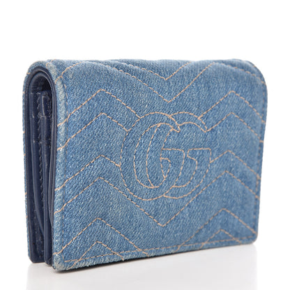 Gucci Denim Matelasse Pearly GG Marmont Card Case Wallet Blue 3 of 10
