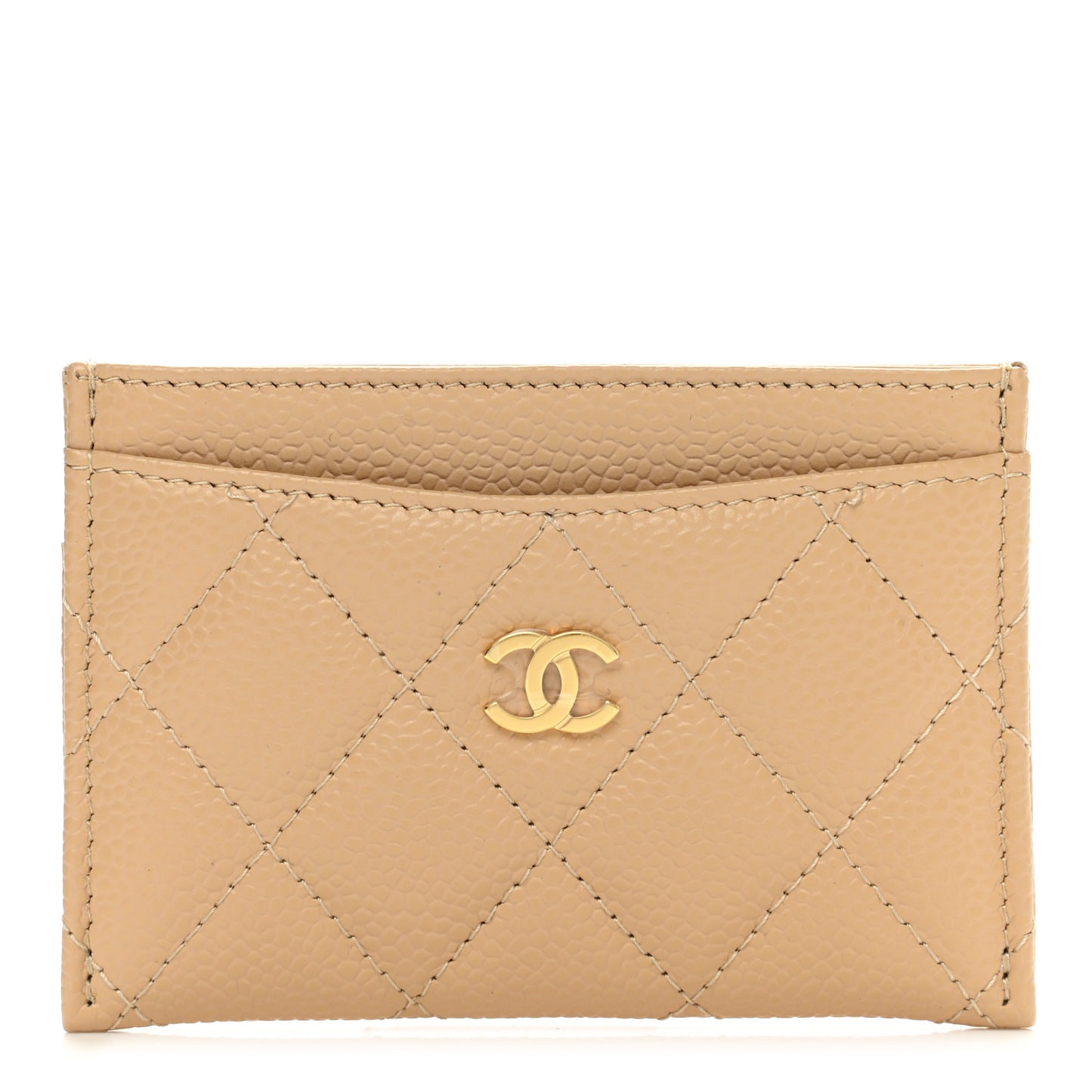 Caviar Quilted Card Holder Beige