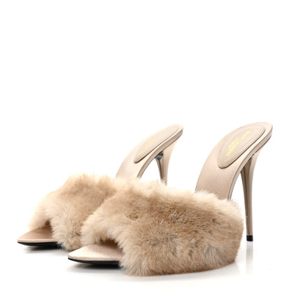 Saint Laurent Faux Fur La 16 Mule Sandals 40 Light Beige 3 of 7