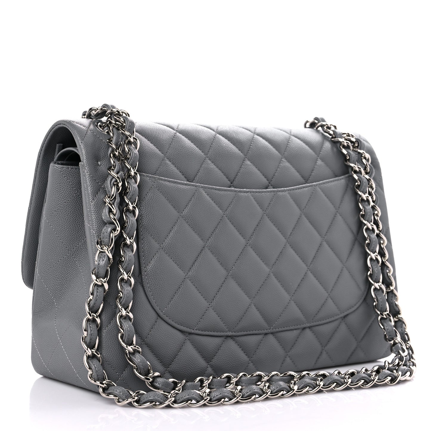 Caviar Quilted Jumbo Double Flap Grey