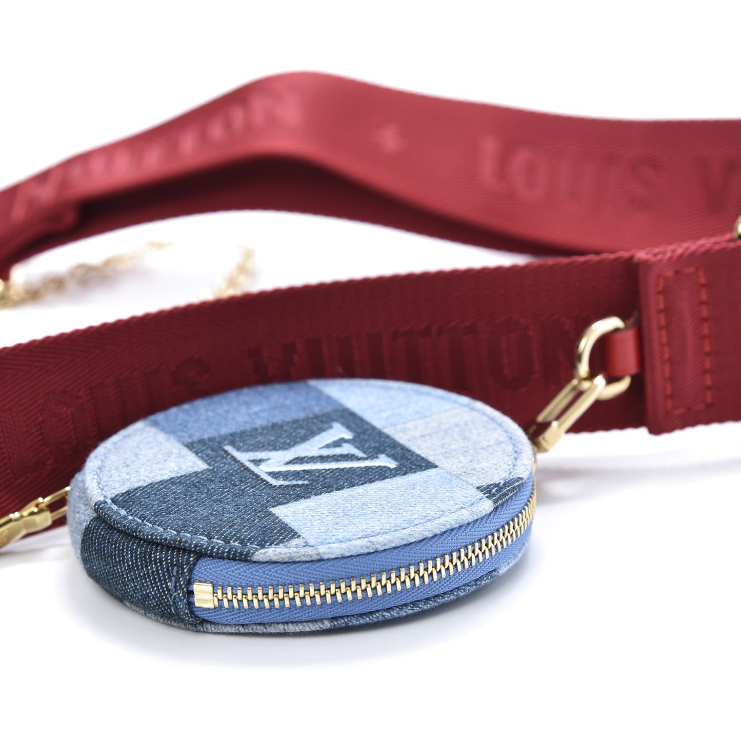 Denim Damier Monogram Patchwork Multi Pochette Accessories Blue Rouge
