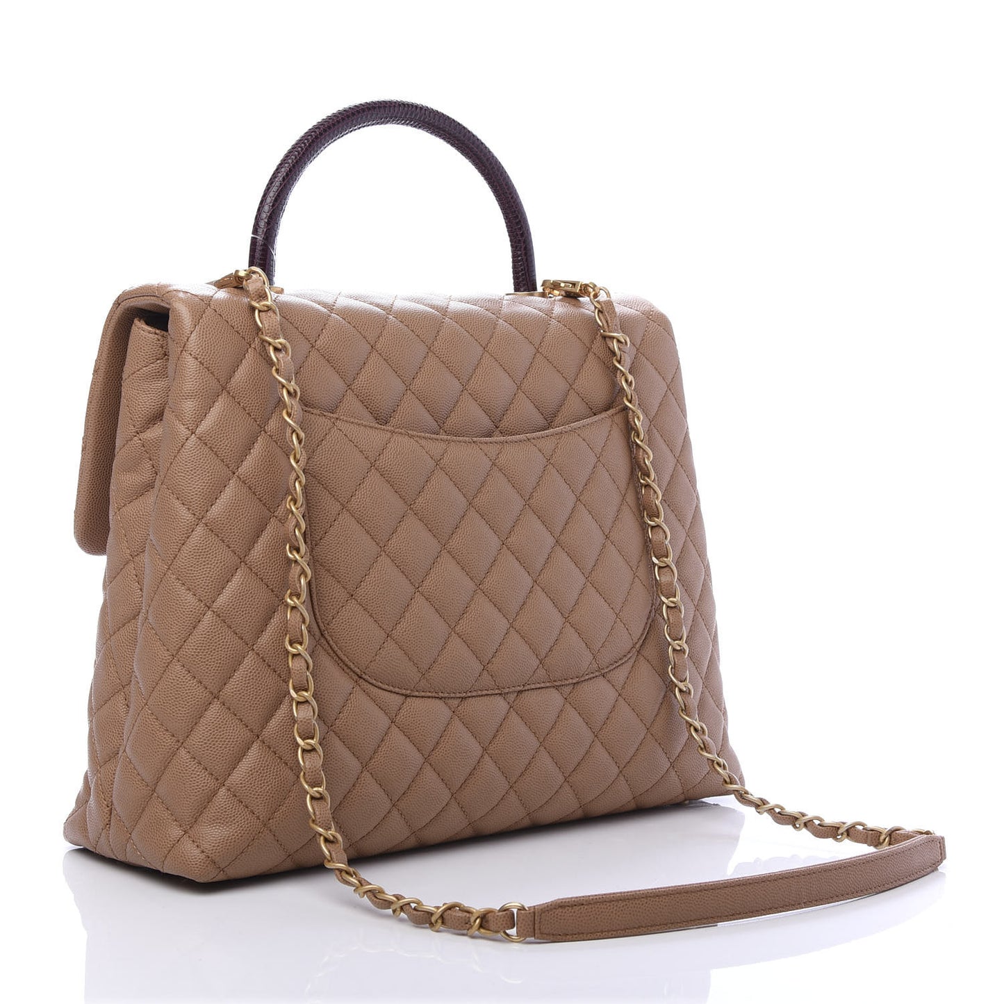 Caviar Lizard Quilted Large Coco Handle Flap Beige