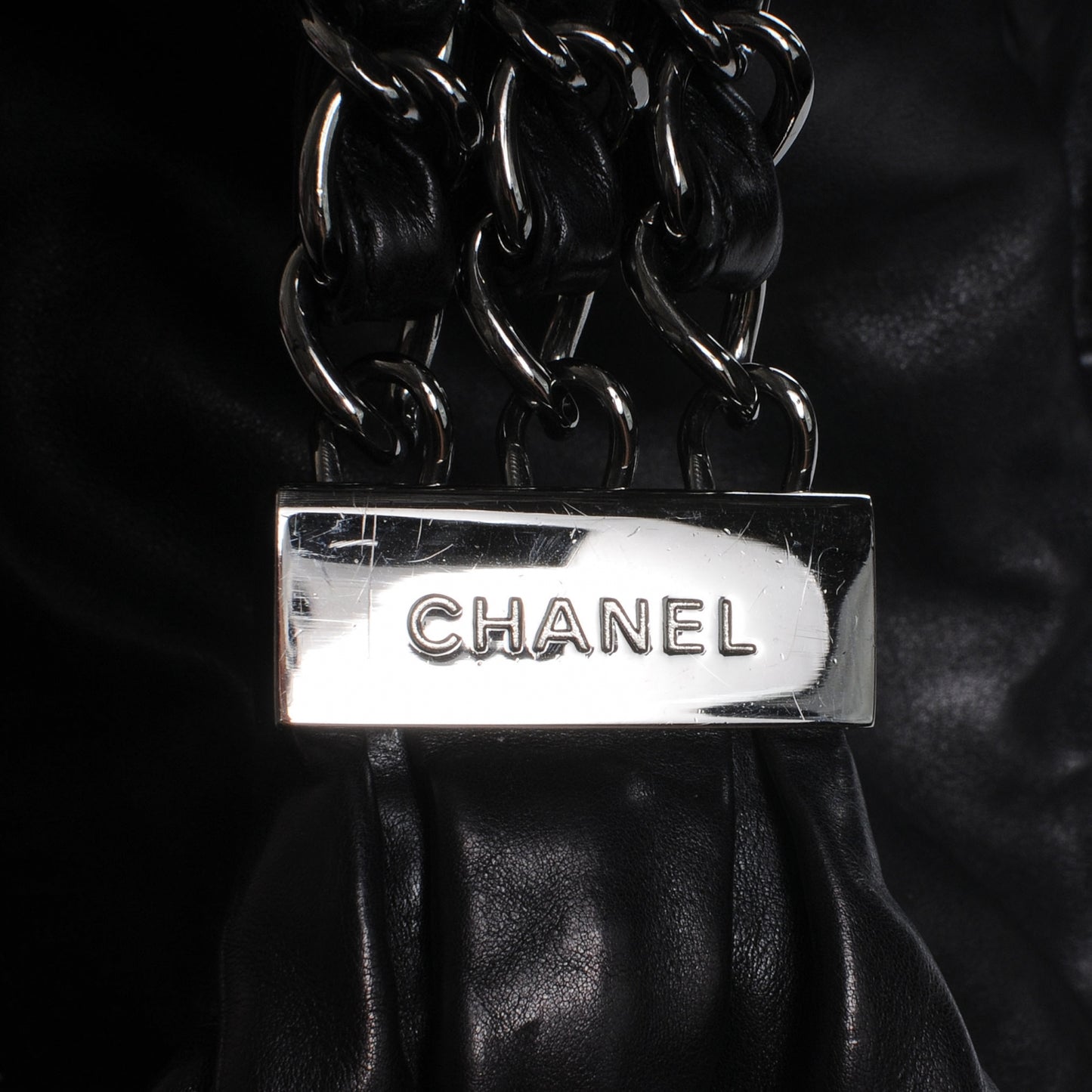 Lambskin Large Rock and Chain Hobo Black