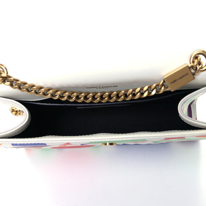 Saint Laurent Grain De Poudre Small Classic Monogram Shapes Print Kate Satchel White 4 of 5