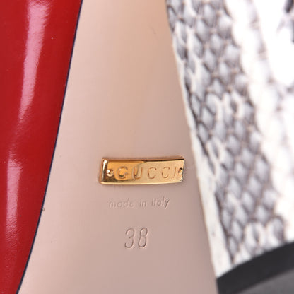 Gucci Polished Calfskin Elaphe Nimue Bow Mary Jane Pumps 38 Hibiscus Red Roccia 7 of 9