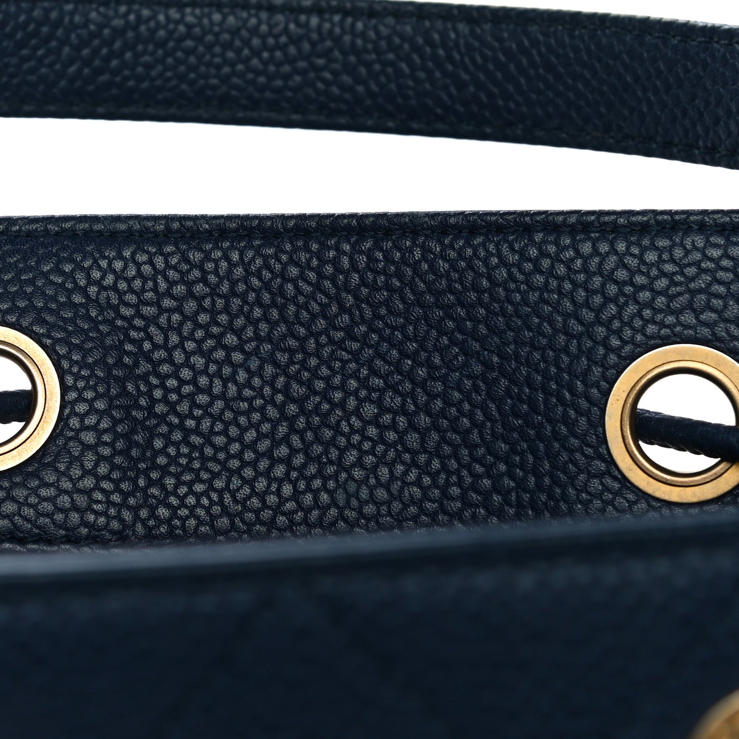 Grained Calfskin Stitched Small Drawstring Bag Navy