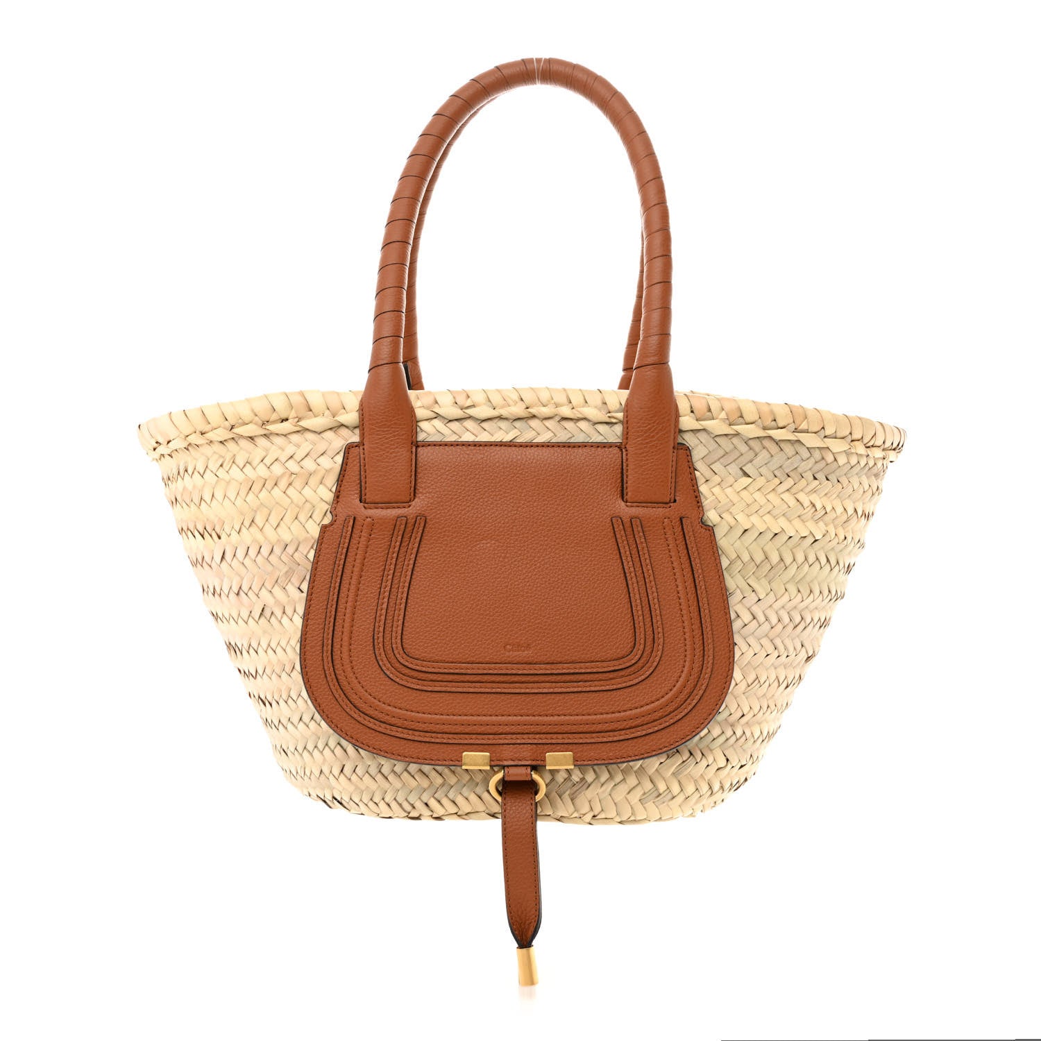 Chloe Raffia Small Grain Calfskin Medium Marcie Basket Tan 1 of 12