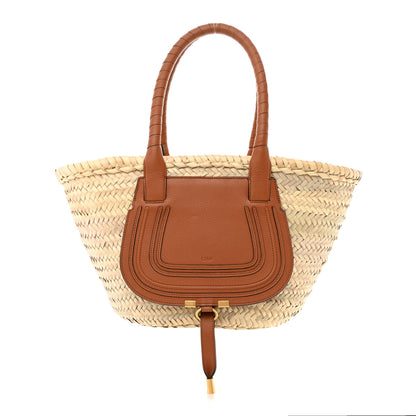 Chloe Raffia Small Grain Calfskin Medium Marcie Basket Tan 1 of 12