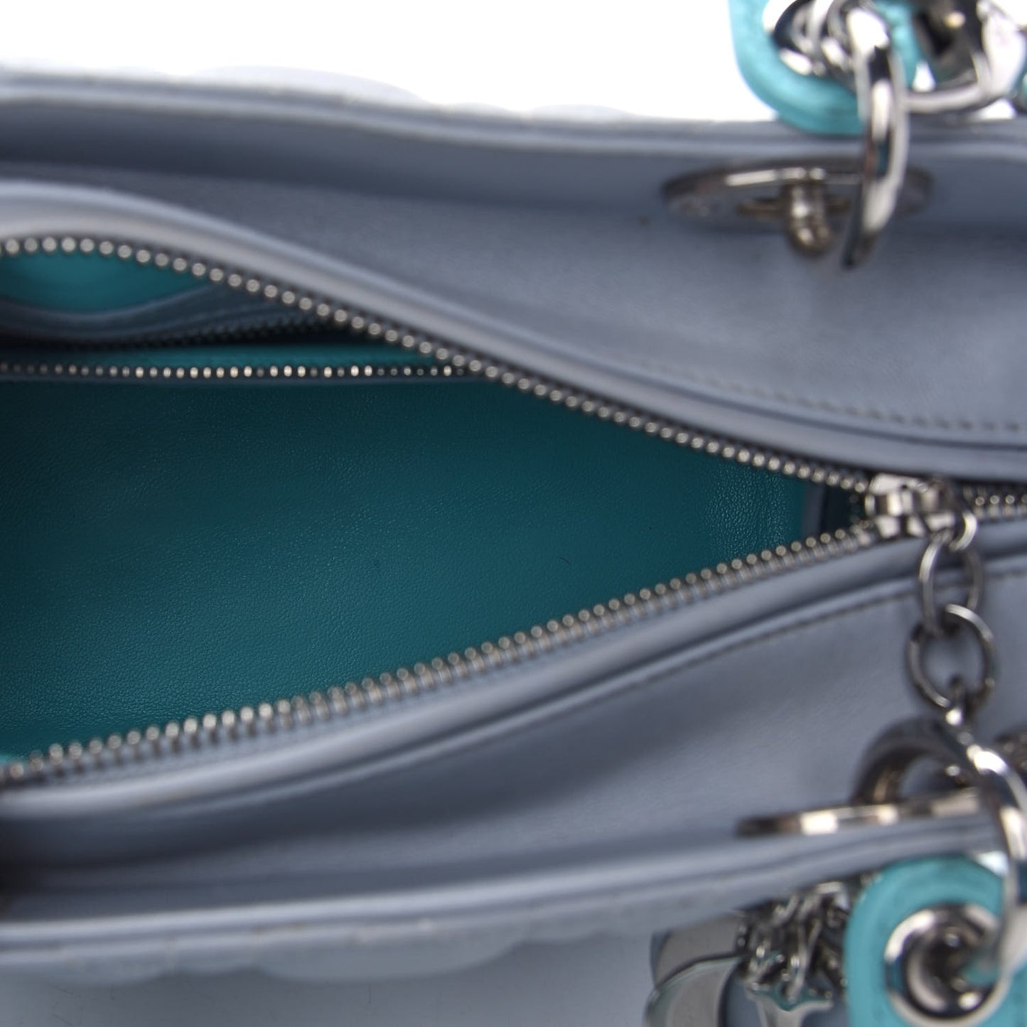 Lambskin Cannage Medium Bi-Color Lady Dior Grey Turquoise