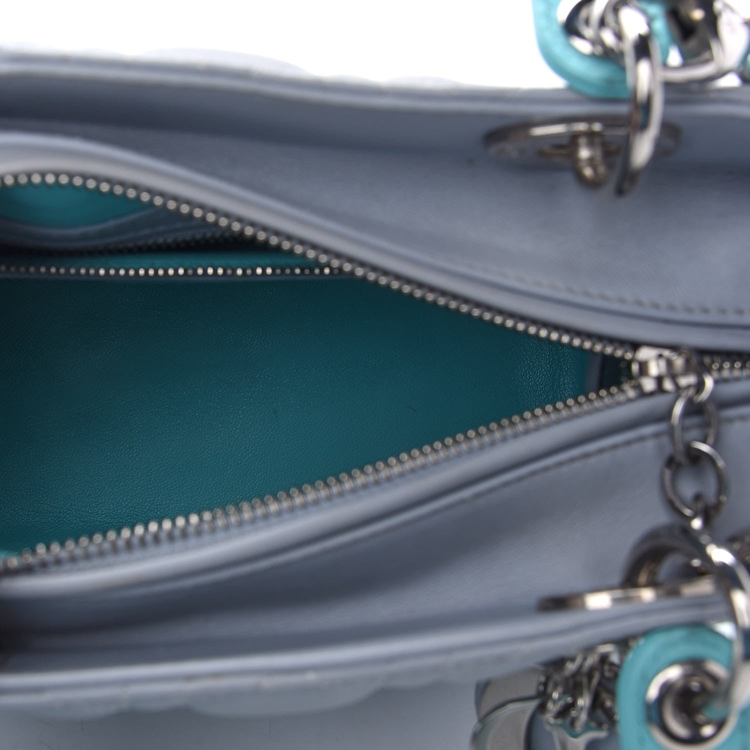 Christian Dior Lambskin Cannage Medium Bi-Color Lady Dior Grey Turquoise 6 of 10