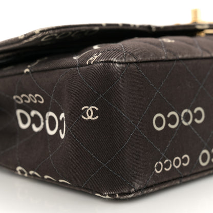 Chanel Canvas Coco Printed Quilted Medium Double Flap Black White 9 of 14