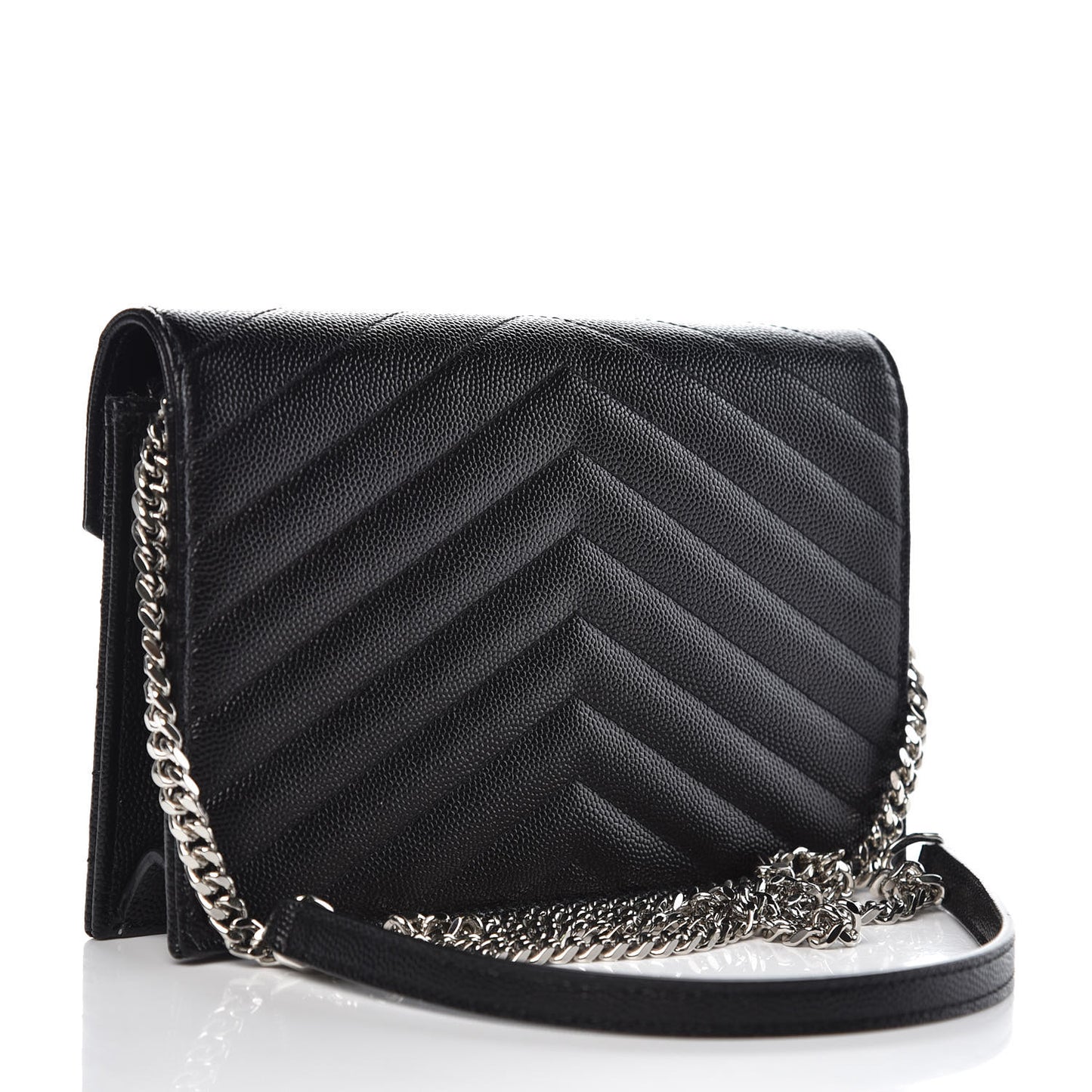 Grain De Poudre Matelasse Chevron Monogram Envelope Chain Wallet Black