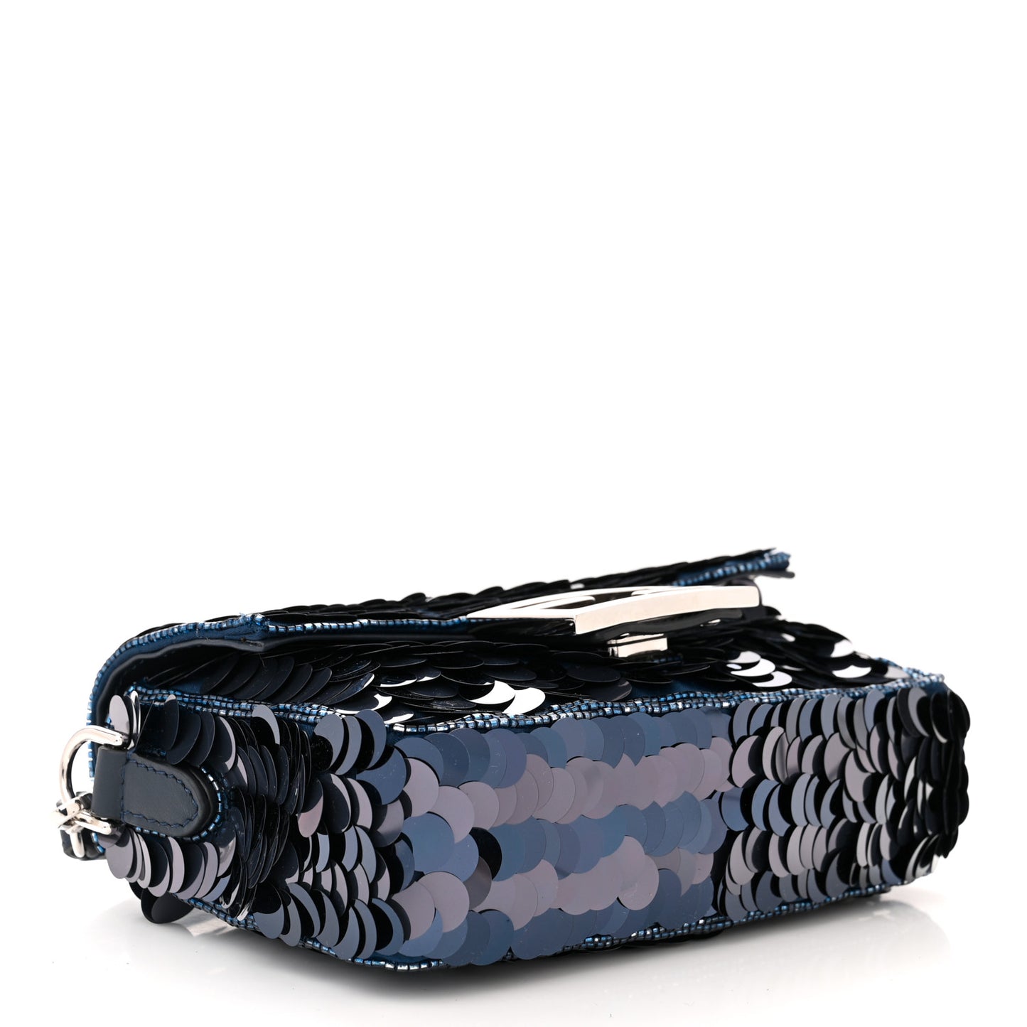 Sequin Paillettes Vitello Grace Striped Mini Baguette Dark Blue Lunai