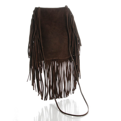Saint Laurent Suede Fringe Flat Anita Crossbody Bag Coffy Marrone 3 of 8