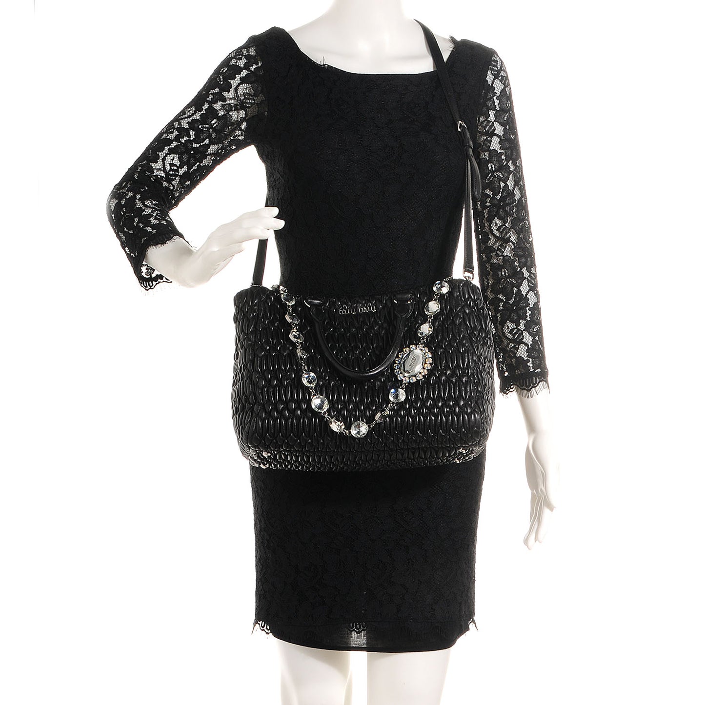 Matelasse Leather Swarovski Crystal Tote Black