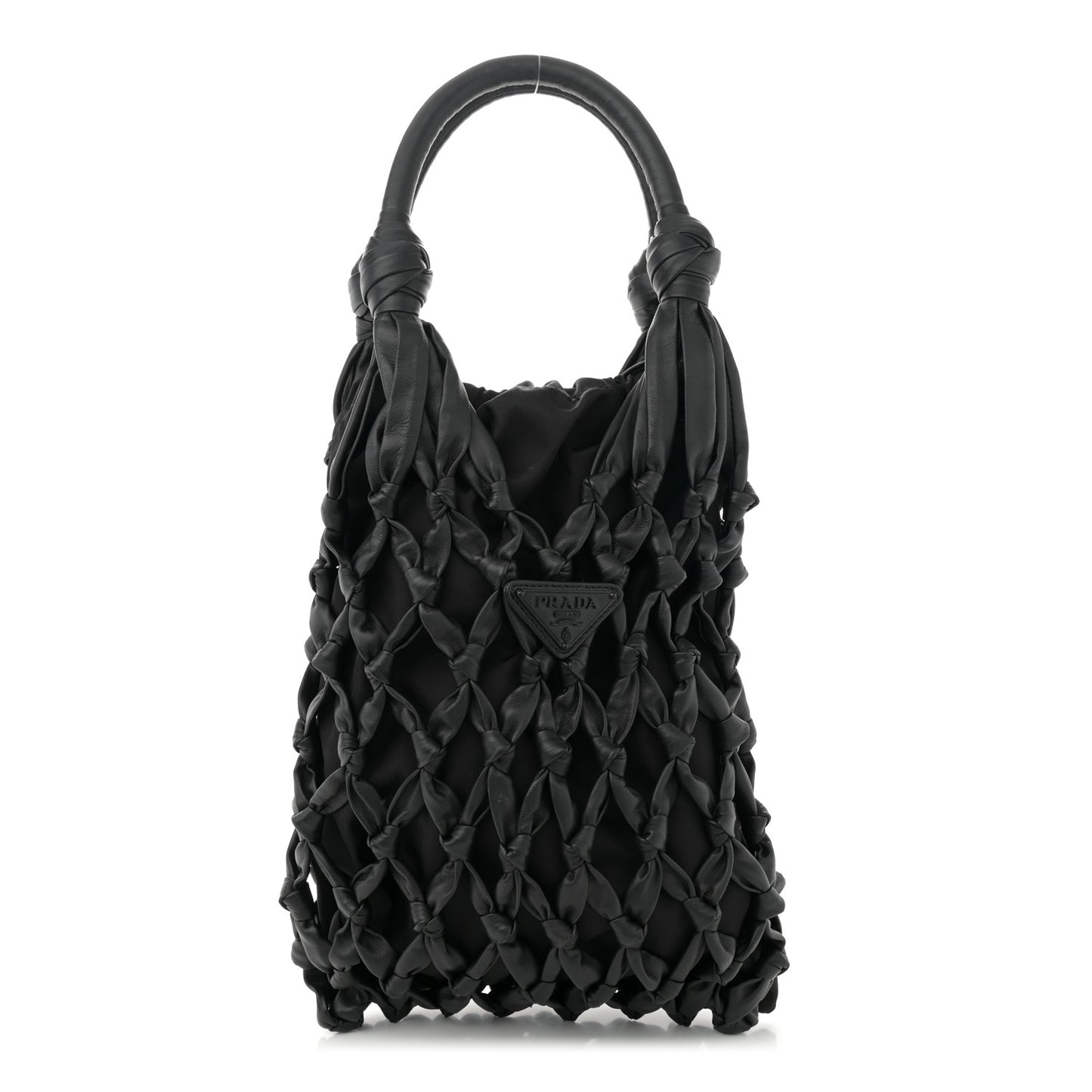 Nylon Calfskin Rete Top Handle Bag Black