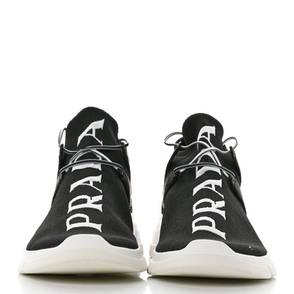 Prada Knit Fabric Mens Logo Sneakers 8 Black White 2 of 8