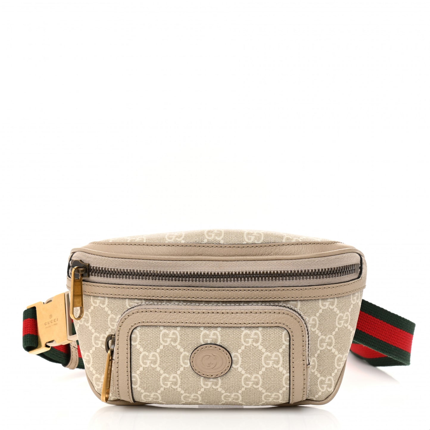 GG Supreme Monogram Textured Calfskin Web Retro Interlocking G Belt Bag Beige Mystic White Oatmeal