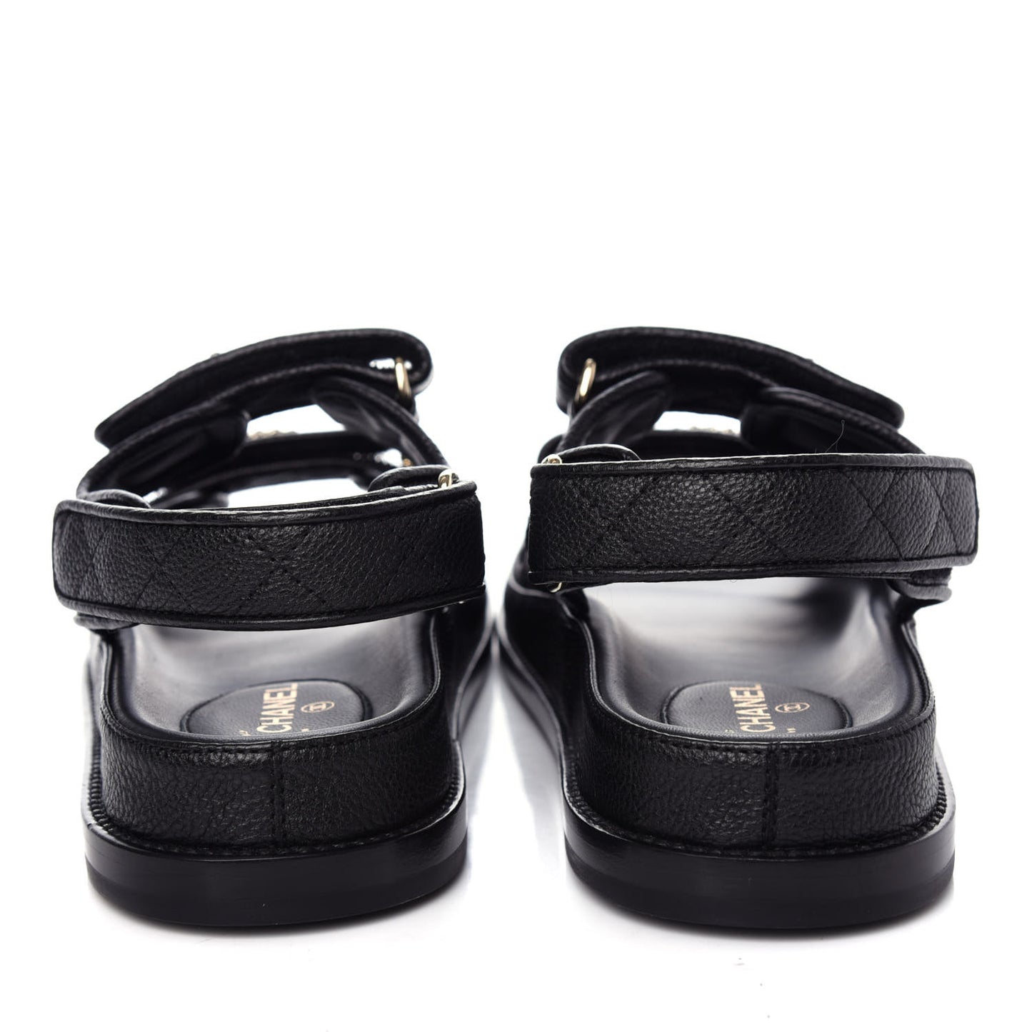 Grained Calfskin Velcro Dad Sandals 37 Black