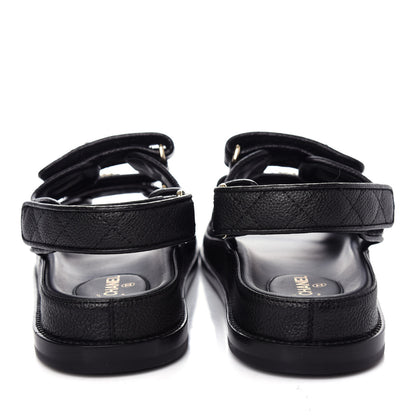 Chanel Grained Calfskin Velcro Dad Sandals 37 Black 7 of 10