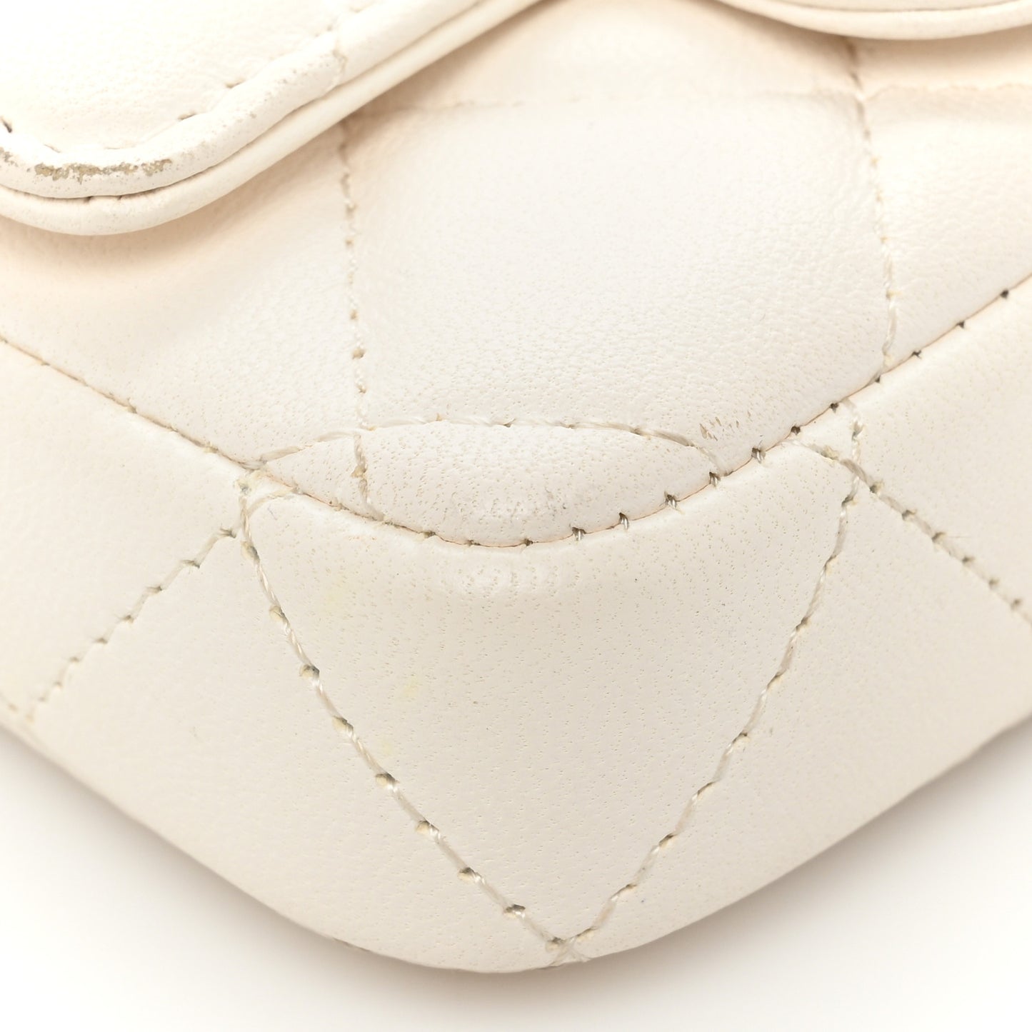 Lambskin Enamel Quilted Mini Chain Belt Bag White