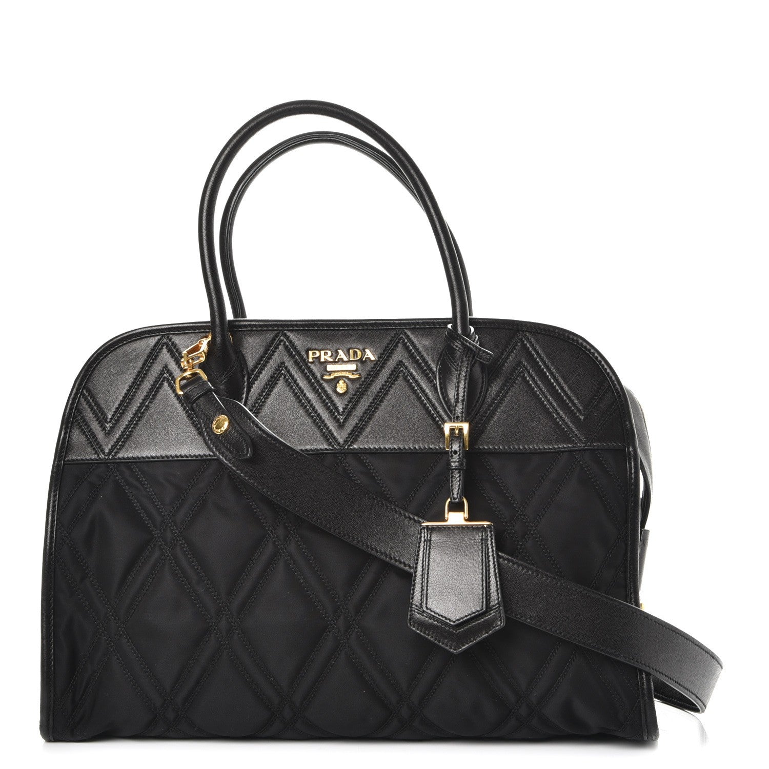 Prada Tessuto Nylon Quilted Impunturato Bauletto Nero Black 1 of 9