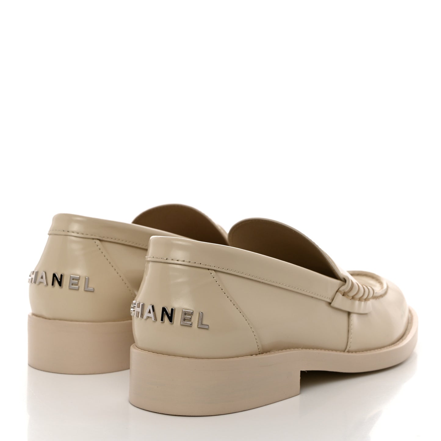 Shiny Calfskin Logo Loafers 37.5 Beige