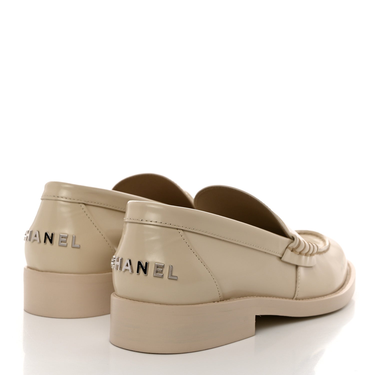 Chanel Shiny Calfskin Logo Loafers 37.5 Beige 4 of 10