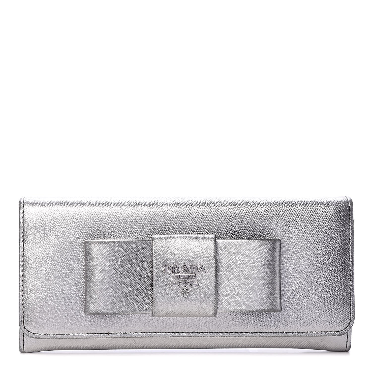 Prada Saffiano Fiocco Bow Continental Wallet Cromo 1 of 13