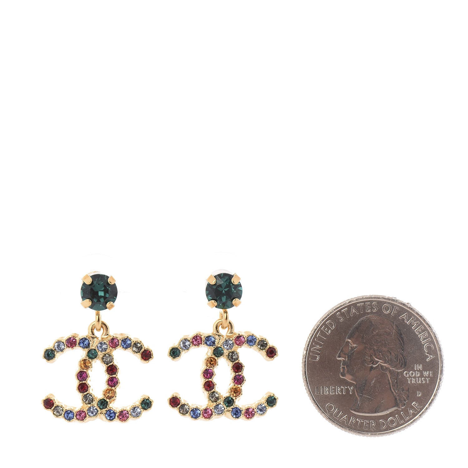 Chanel Crystal Over The Rainbow CC Drop Earrings Gold Multicolor 2 of 5