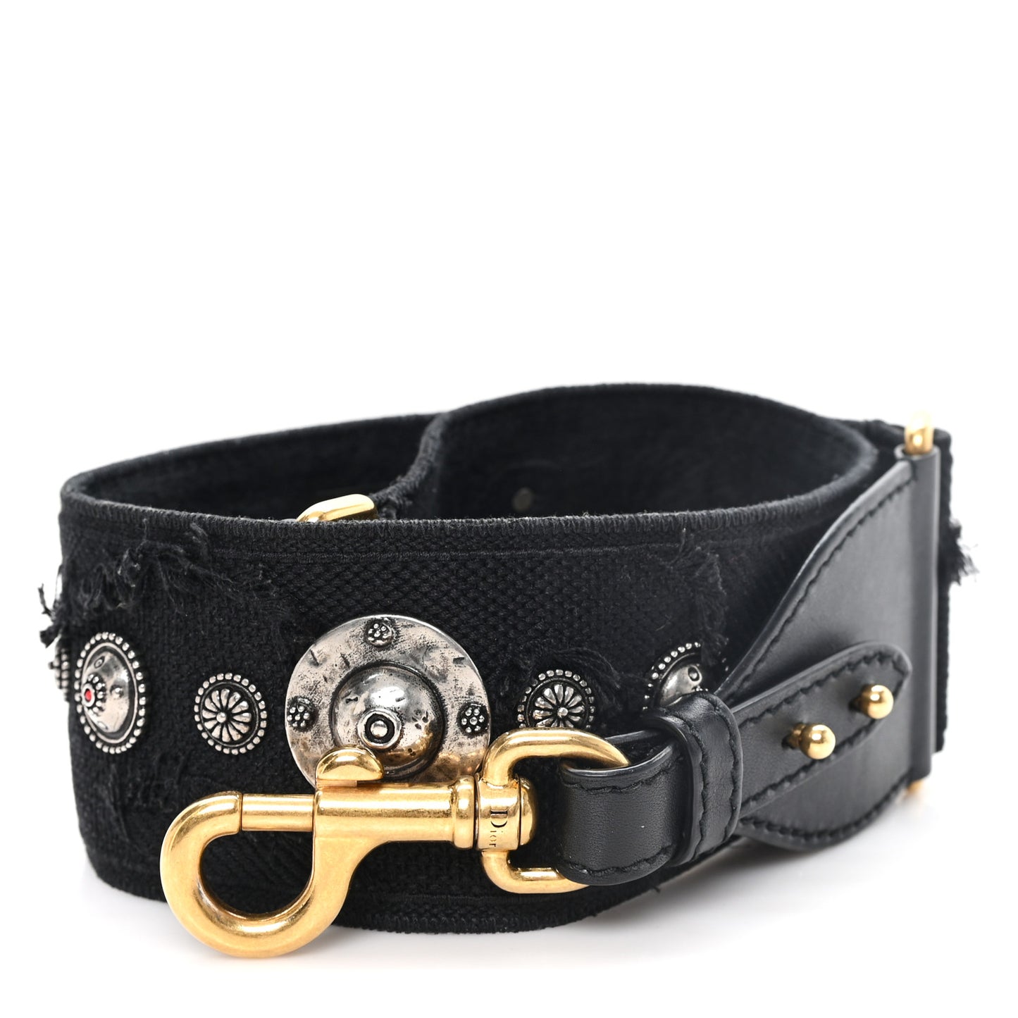 Canvas Embroidered Studded Camouflage Shoulder Strap Black