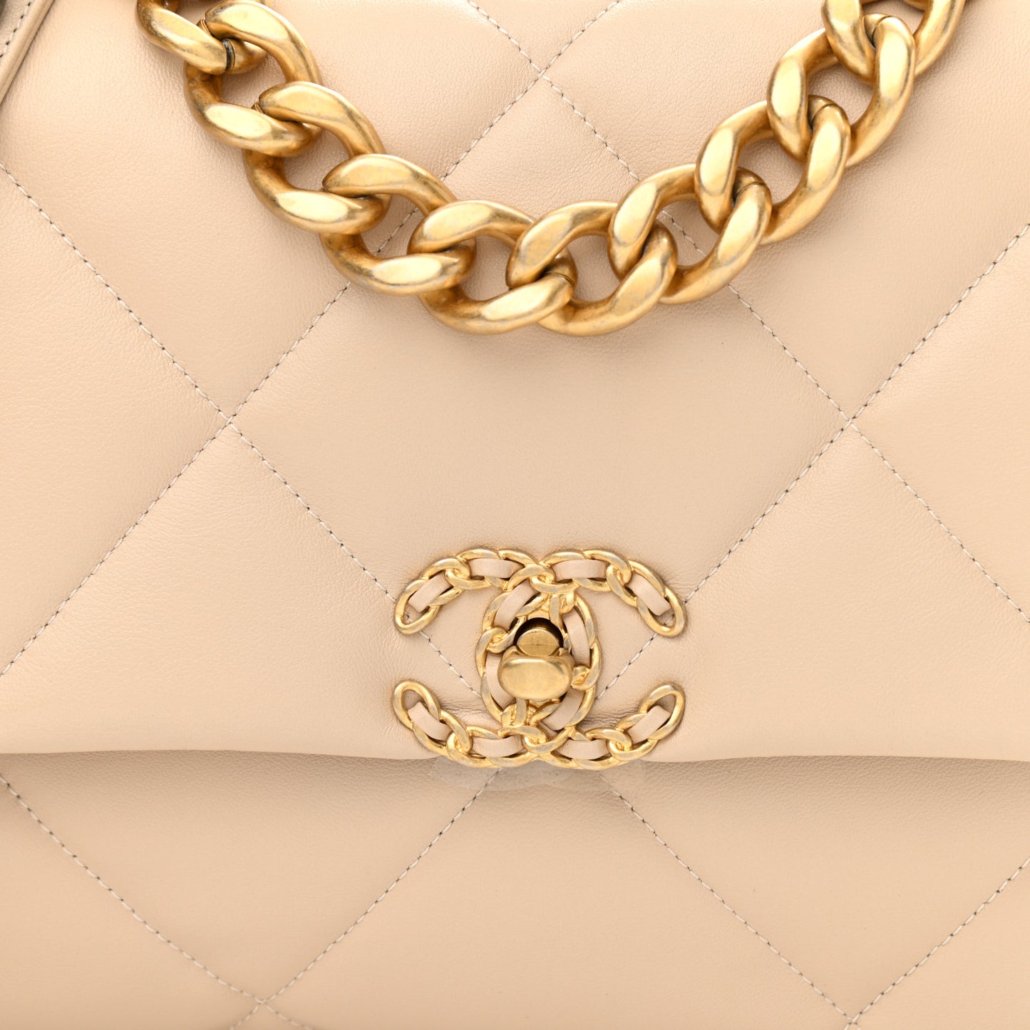Lambskin Quilted Large Chanel 19 Flap Beige