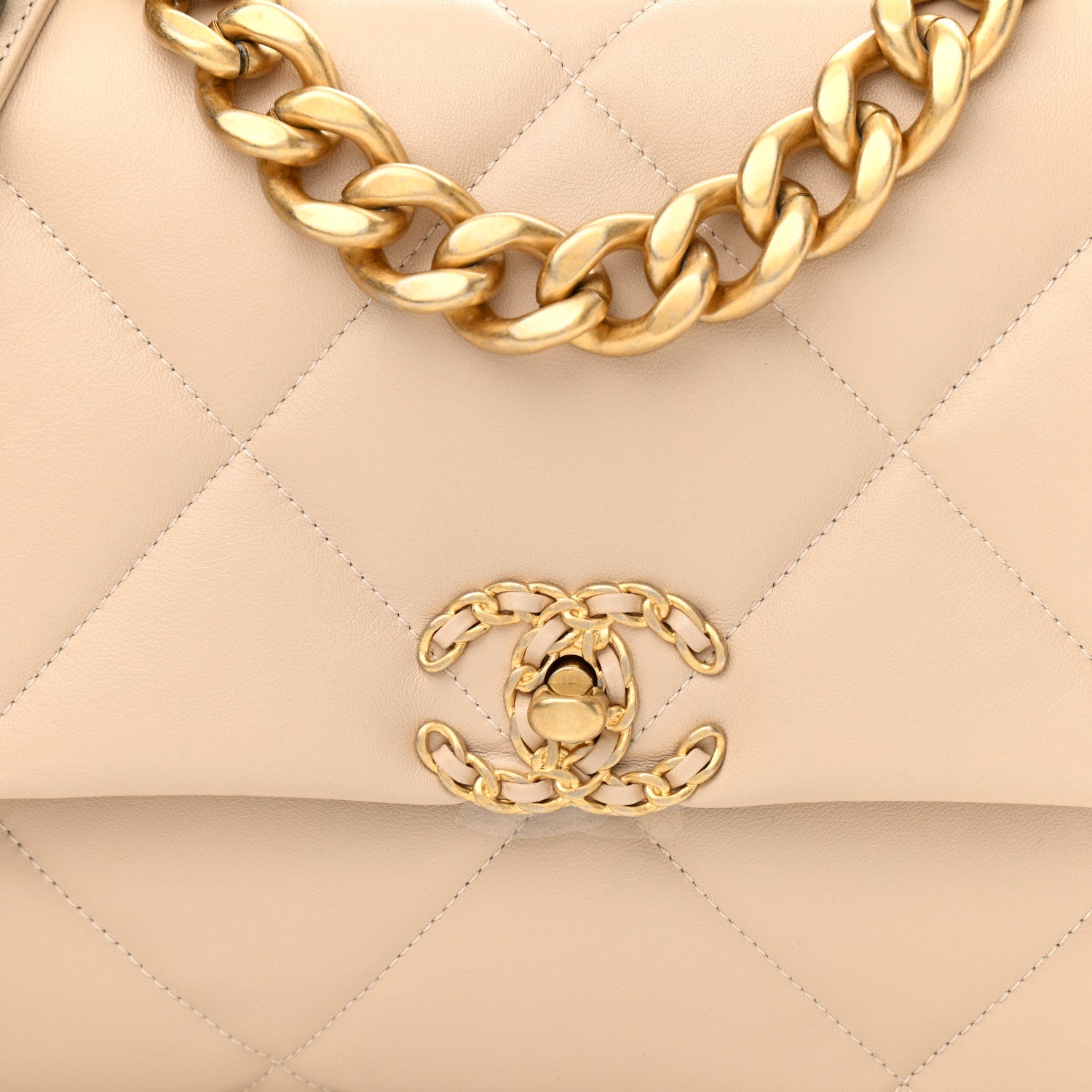 Chanel Lambskin Quilted Large Chanel 19 Flap Beige 7 of 9