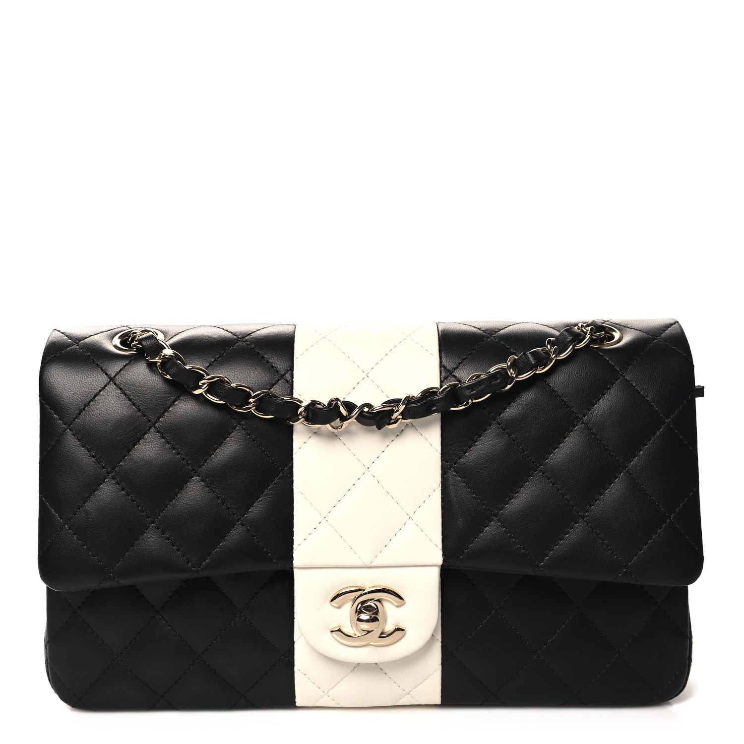 Chanel Lambskin Quilted Medium Double Flap Black White 1 of 11